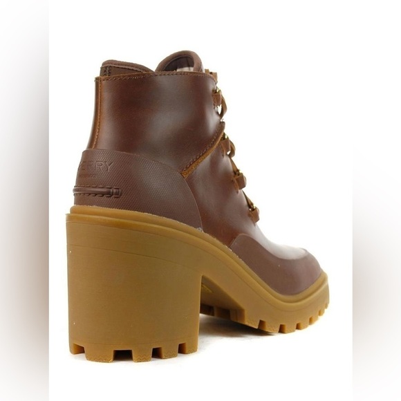 Nib Sperry Pretty Tough Tan High Heeled Ankle Booties Waterproof Leather - Picture 6 of 12